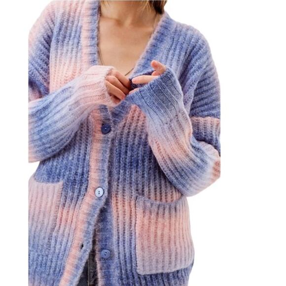 For Love and Lemons Celeste Cardigan Sweater Tie Dye Size Large Pink Blue - Picture 5 of 10